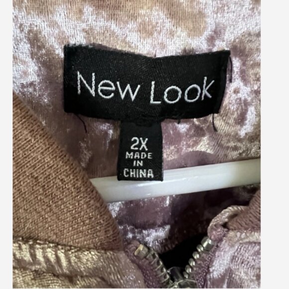 New Look Jacket Crushed Velvet Zip Up Womens Size 2X Mauve/Pink Contrasting Trim - Picture 4 of 5